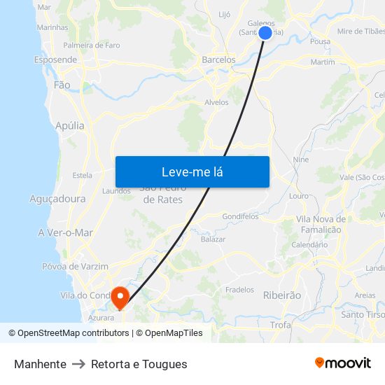 Manhente to Retorta e Tougues map