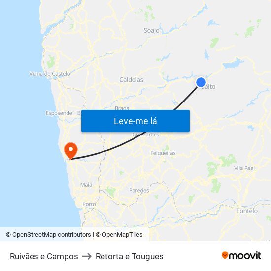 Ruivães e Campos to Retorta e Tougues map