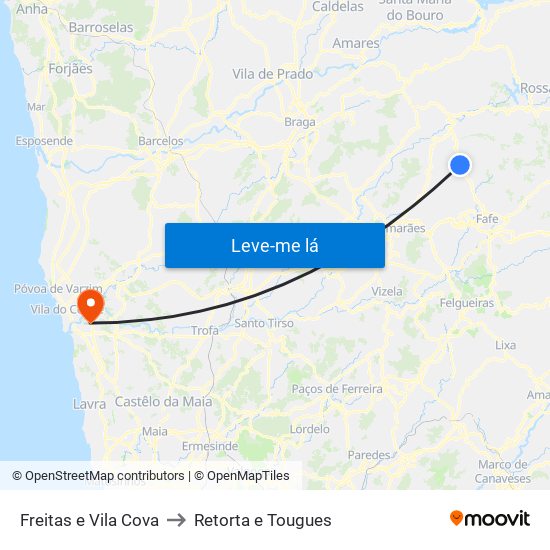 Freitas e Vila Cova to Retorta e Tougues map