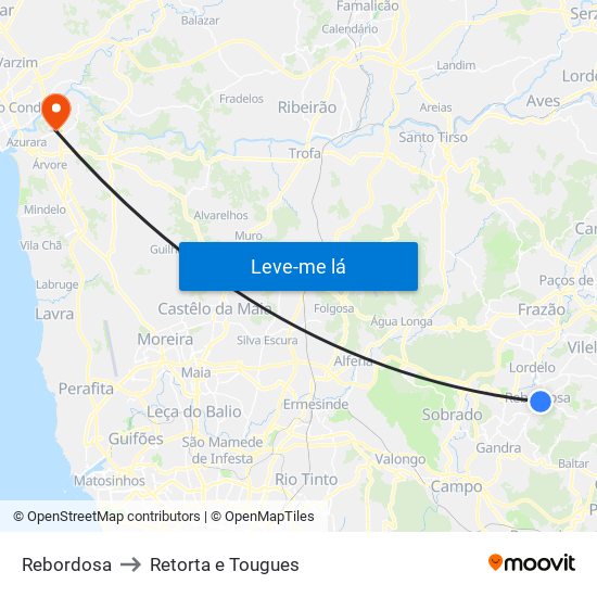 Rebordosa to Retorta e Tougues map