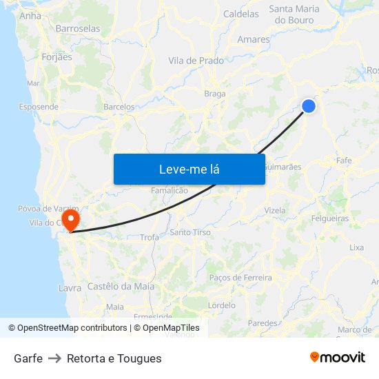 Garfe to Retorta e Tougues map