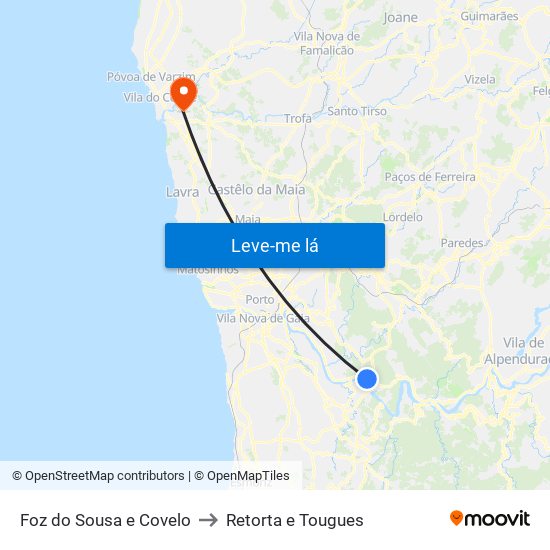 Foz do Sousa e Covelo to Retorta e Tougues map