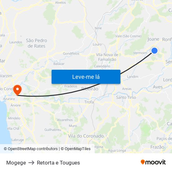 Mogege to Retorta e Tougues map