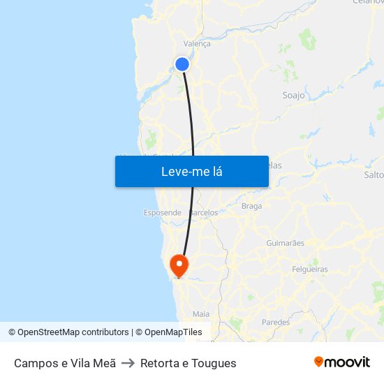 Campos e Vila Meã to Retorta e Tougues map