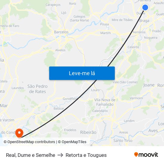 Real, Dume e Semelhe to Retorta e Tougues map