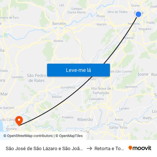 São José de São Lázaro e São João do Souto to Retorta e Tougues map