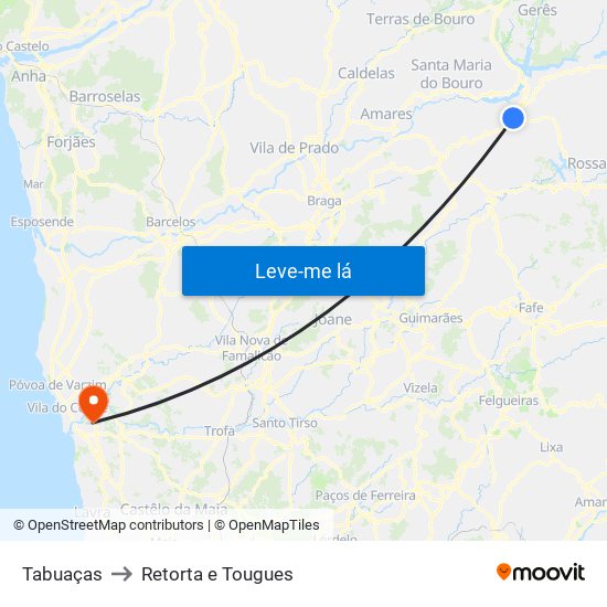 Tabuaças to Retorta e Tougues map