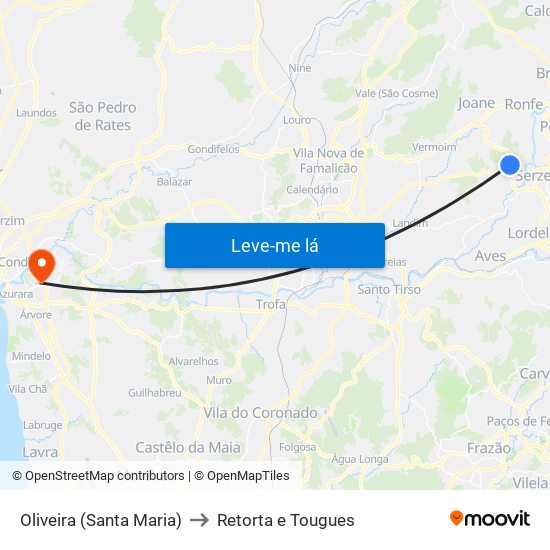 Oliveira (Santa Maria) to Retorta e Tougues map