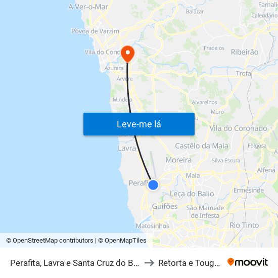 Perafita, Lavra e Santa Cruz do Bispo to Retorta e Tougues map