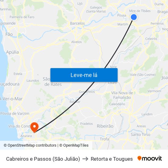 Cabreiros e Passos (São Julião) to Retorta e Tougues map