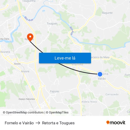 Fornelo e Vairão to Retorta e Tougues map
