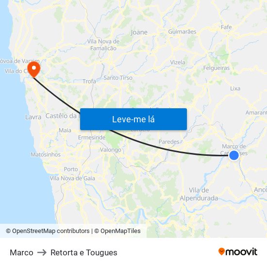 Marco to Retorta e Tougues map