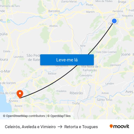 Celeirós, Aveleda e Vimieiro to Retorta e Tougues map