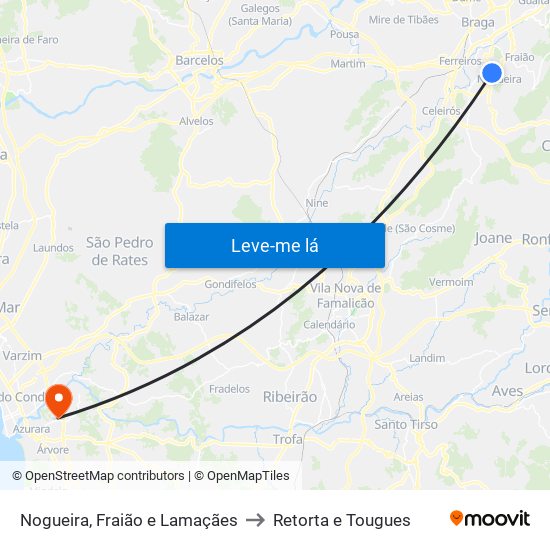 Nogueira, Fraião e Lamaçães to Retorta e Tougues map