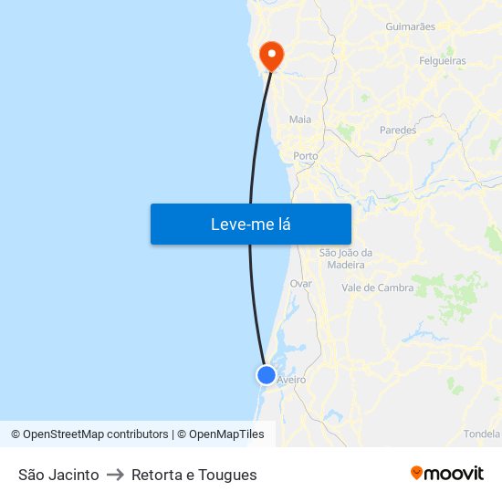 São Jacinto to Retorta e Tougues map