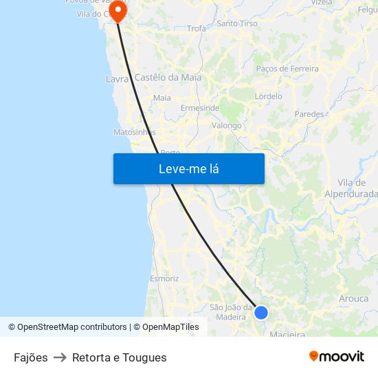 Fajões to Retorta e Tougues map