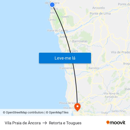 Vila Praia de Âncora to Retorta e Tougues map