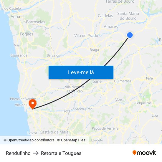 Rendufinho to Retorta e Tougues map