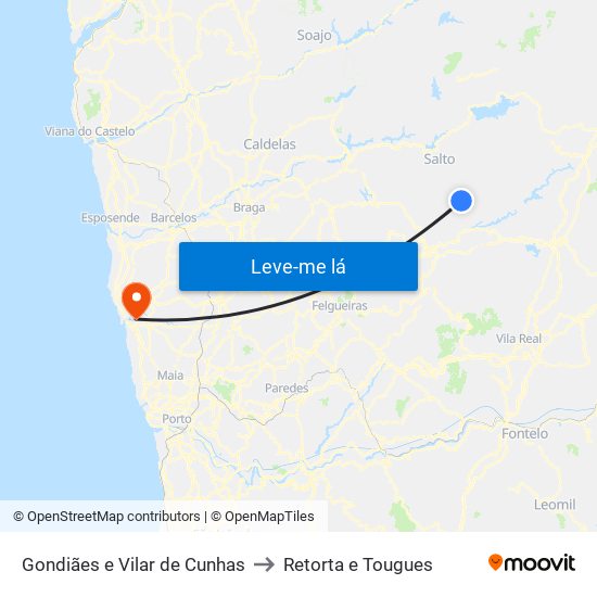 Gondiães e Vilar de Cunhas to Retorta e Tougues map