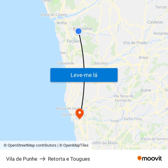 Vila de Punhe to Retorta e Tougues map