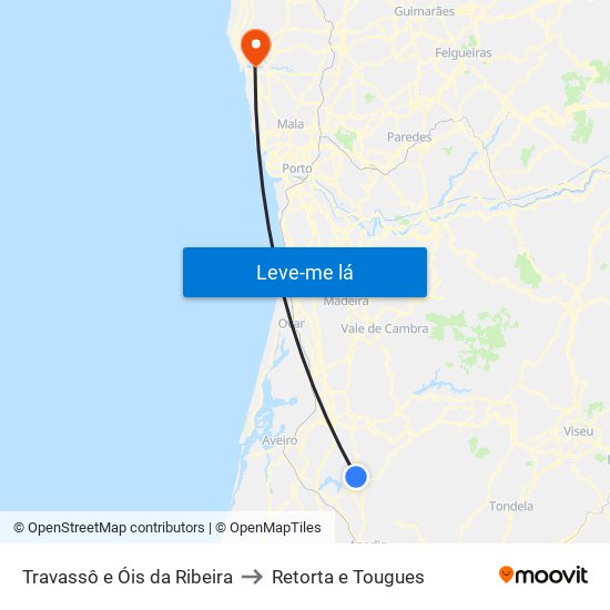 Travassô e Óis da Ribeira to Retorta e Tougues map
