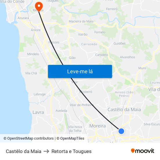 Castêlo da Maia to Retorta e Tougues map
