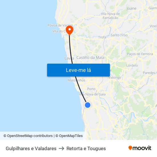 Gulpilhares e Valadares to Retorta e Tougues map