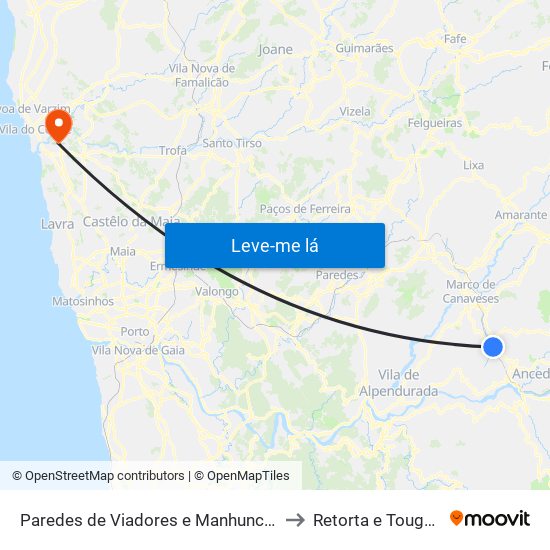 Paredes de Viadores e Manhuncelos to Retorta e Tougues map