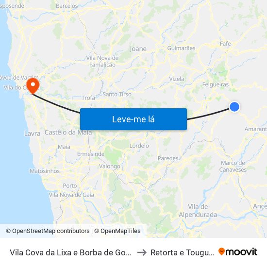 Vila Cova da Lixa e Borba de Godim to Retorta e Tougues map