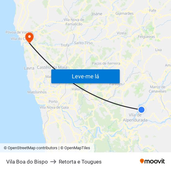 Vila Boa do Bispo to Retorta e Tougues map