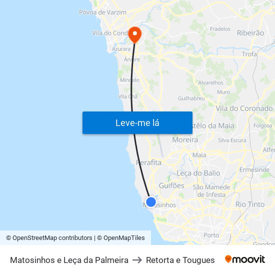 Matosinhos e Leça da Palmeira to Retorta e Tougues map