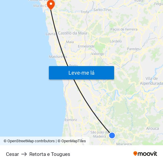 Cesar to Retorta e Tougues map