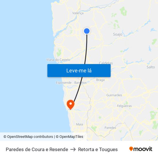 Paredes de Coura e Resende to Retorta e Tougues map