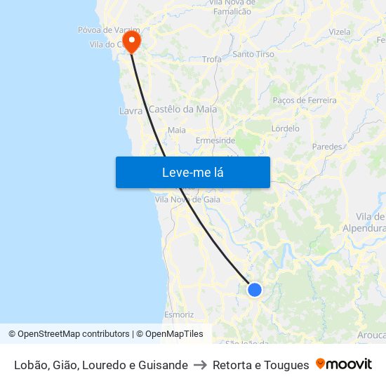 Lobão, Gião, Louredo e Guisande to Retorta e Tougues map