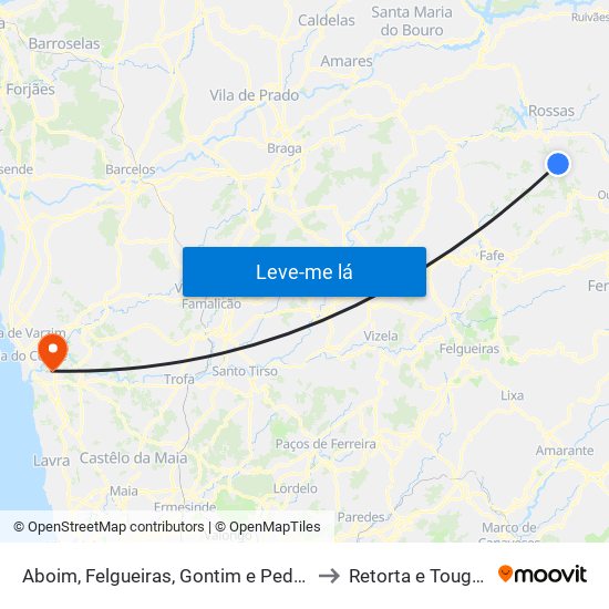 Aboim, Felgueiras, Gontim e Pedraído to Retorta e Tougues map