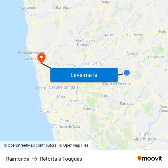 Raimonda to Retorta e Tougues map