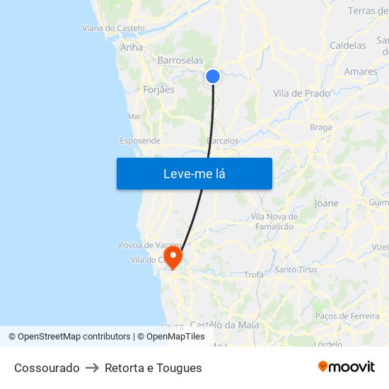 Cossourado to Retorta e Tougues map