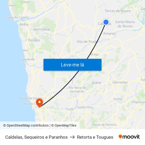 Caldelas, Sequeiros e Paranhos to Retorta e Tougues map