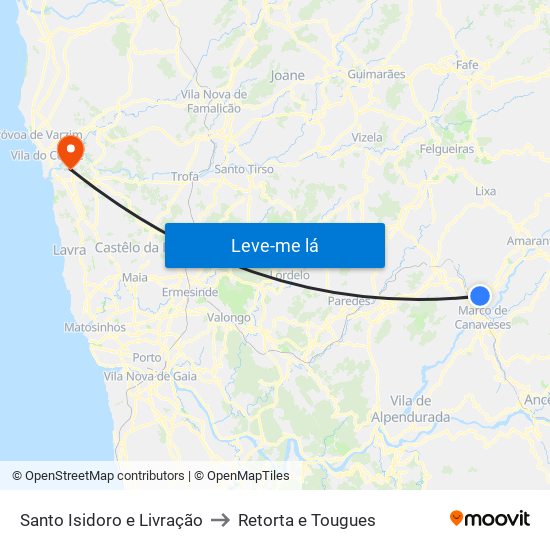 Santo Isidoro e Livração to Retorta e Tougues map