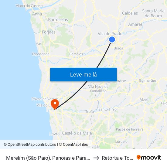 Merelim (São Paio), Panoias e Parada de Tibães to Retorta e Tougues map