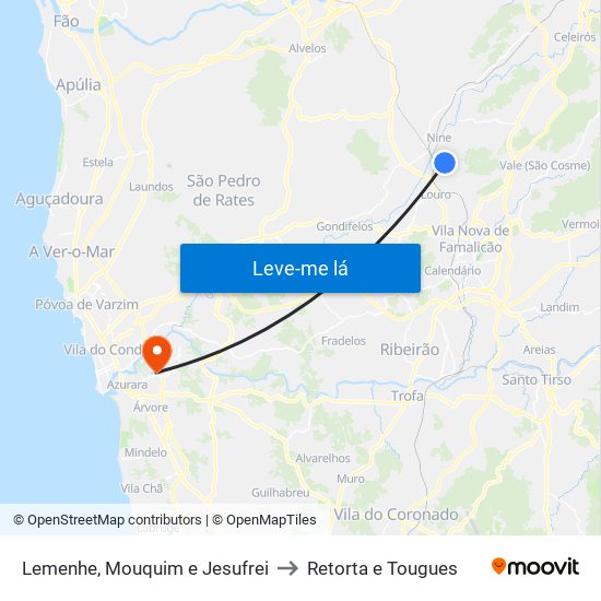 Lemenhe, Mouquim e Jesufrei to Retorta e Tougues map