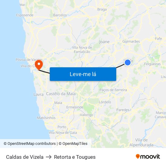 Caldas de Vizela to Retorta e Tougues map