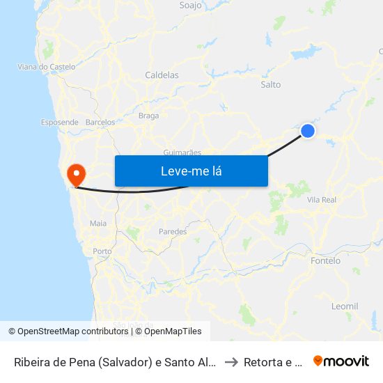 Ribeira de Pena (Salvador) e Santo Aleixo de Além-Tâmega to Retorta e Tougues map