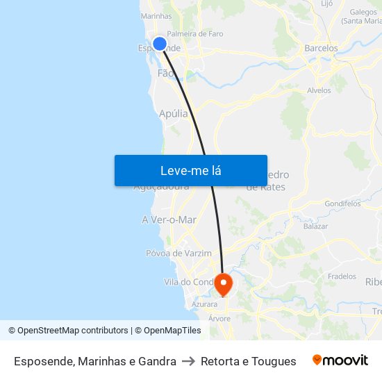 Esposende, Marinhas e Gandra to Retorta e Tougues map