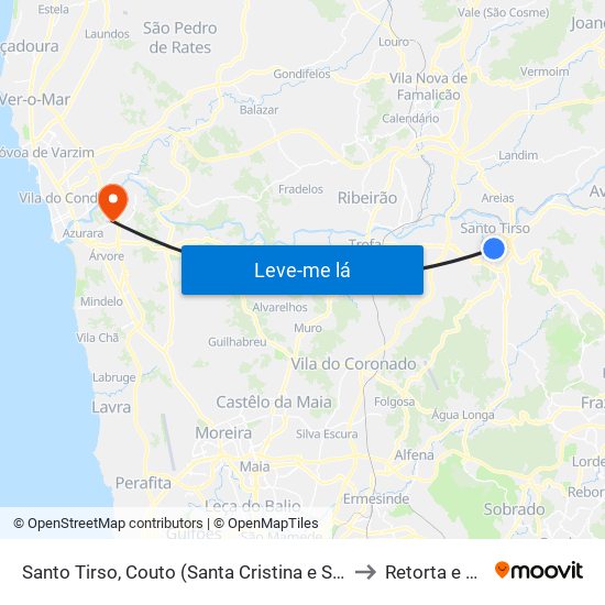 Santo Tirso, Couto (Santa Cristina e São Miguel) e Burgães to Retorta e Tougues map