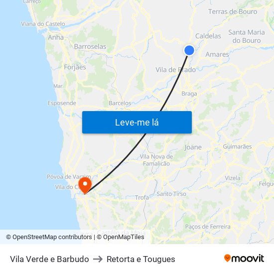 Vila Verde e Barbudo to Retorta e Tougues map