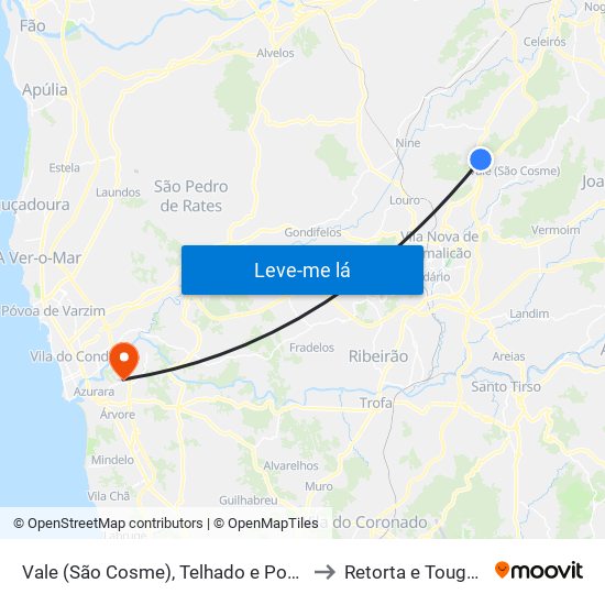 Vale (São Cosme), Telhado e Portela to Retorta e Tougues map