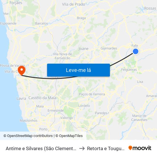 Antime e Silvares (São Clemente) to Retorta e Tougues map