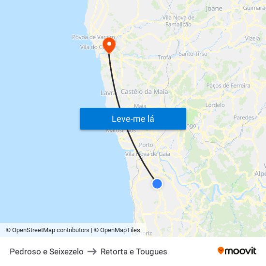 Pedroso e Seixezelo to Retorta e Tougues map