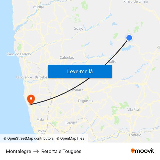 Montalegre to Retorta e Tougues map